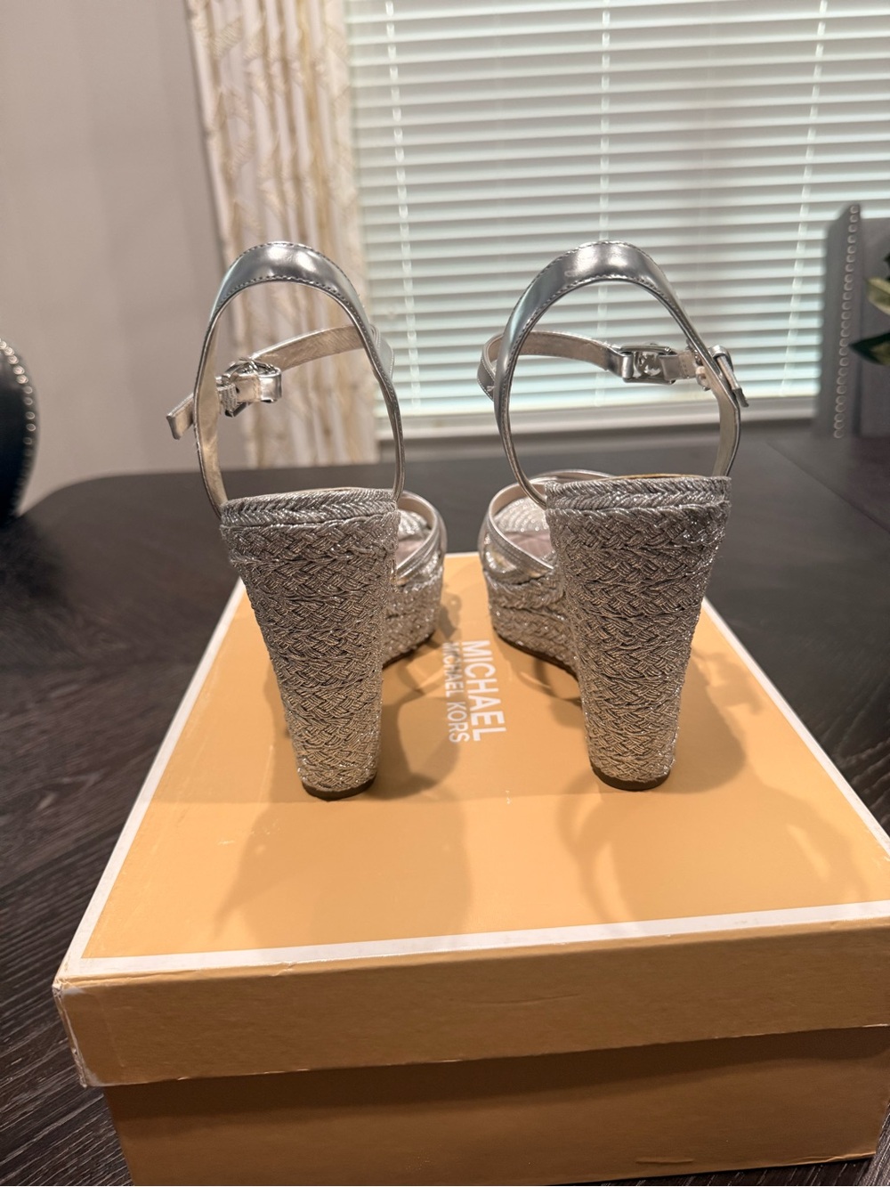 Michael Kors Metallic Silver Espadrille Wedge Sandals - Picture 3 of 3